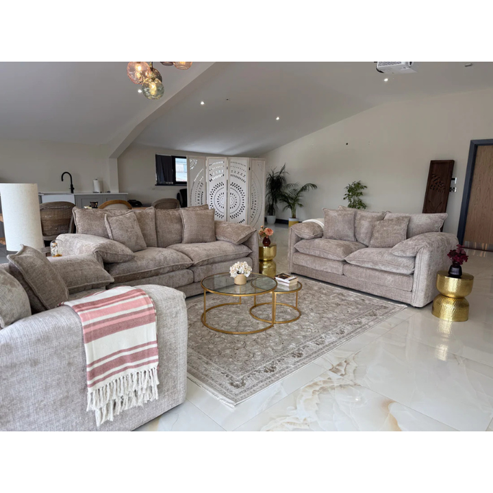 Solaya Beige Sofa Set 3+2 – Chenille Fabric Sofas with Pocket Coil Seating & Deep Comfort