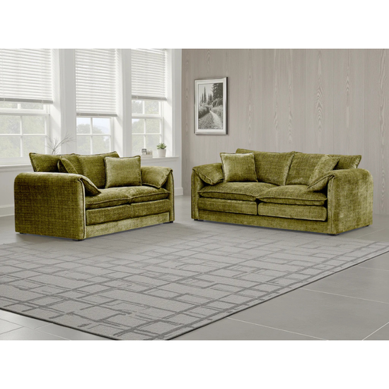 Solaya Green Sofa Set 3+2 – Chenille Fabric Sofas with Pocket Coil Seating & Deep Comfort