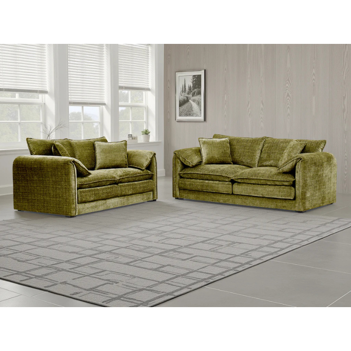 Solaya Green Sofa Set 3+2 – Chenille Fabric Sofas with Pocket Coil Seating & Deep Comfort