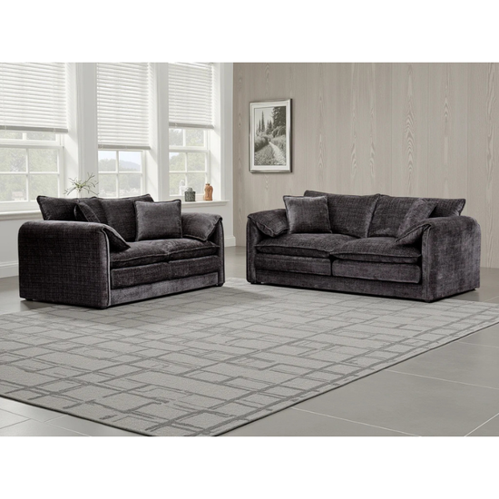 Solaya Black Sofa Set 3+2 – Chenille Fabric Sofas with Pocket Coil Seating & Deep Comfort