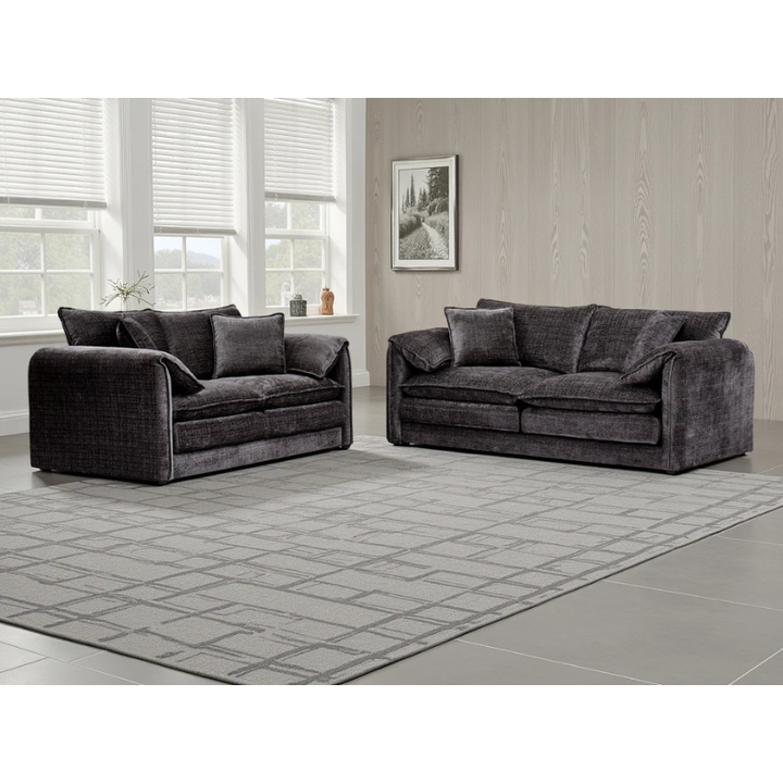 Solaya Black Sofa Set 3+2 – Chenille Fabric Sofas with Pocket Coil Seating & Deep Comfort