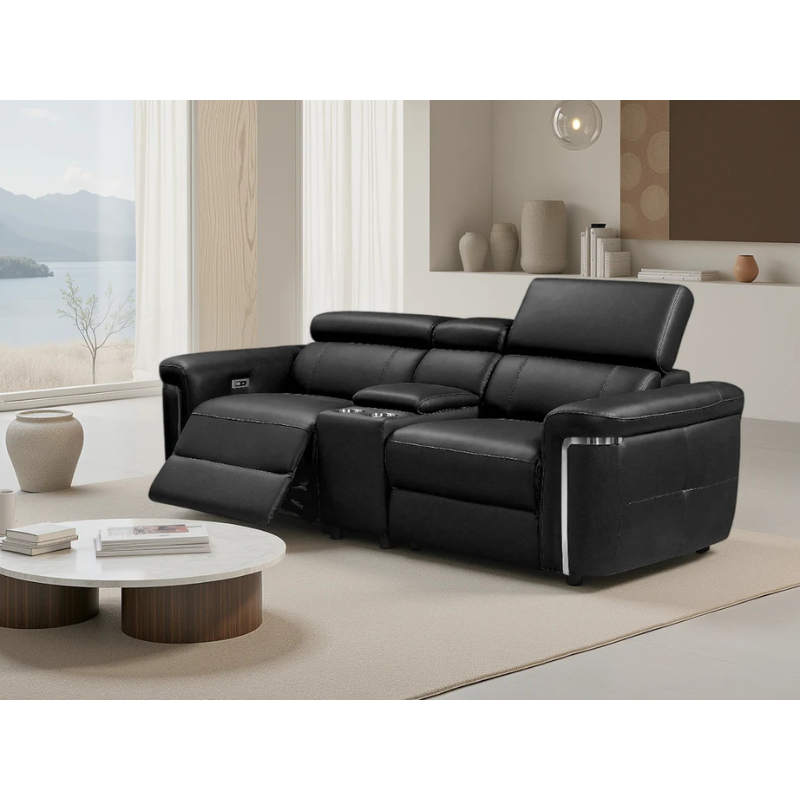 Somerville Black Electric Recliner Sofa 2 Seater – Genuine Leather Reclining Sofa