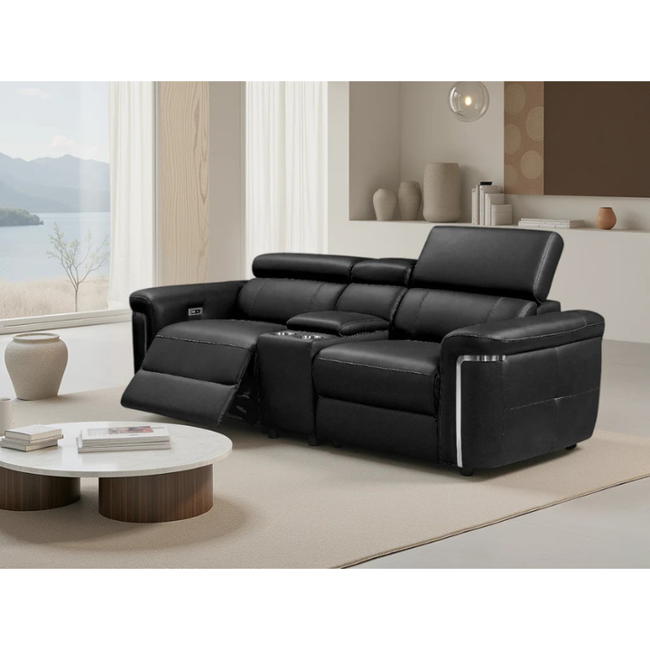 Somerville Black Electric Recliner Sofa 2 Seater – Genuine Leather Reclining Sofa