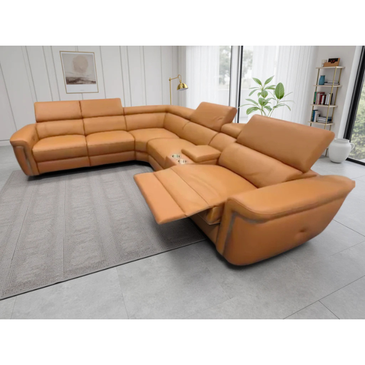 Somerville Tan Electric Recliner Large Corner Sofa – Genuine Leather Corner Couch