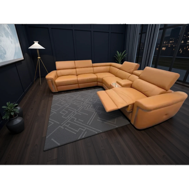 Somerville Tan Electric Recliner Large Corner Sofa – Genuine Leather Corner Couch