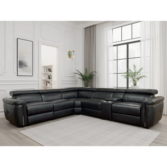 Somerville Black Electric Recliner Large Corner Sofa – Genuine Leather Corner Couch