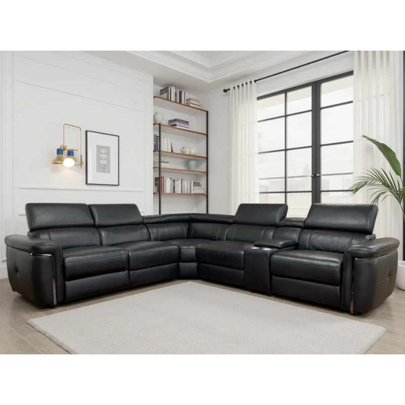 Somerville Black Electric Recliner Large Corner Sofa – Genuine Leather Corner Couch
