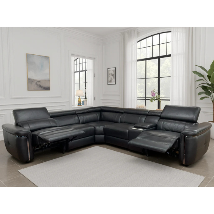 Somerville Black Electric Recliner Large Corner Sofa – Genuine Leather Corner Couch