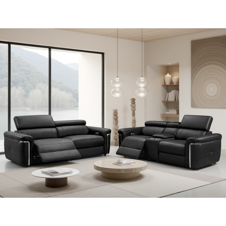 Somerville Black Electric Recliner Sofa Set 3+2 – Genuine Leather Reclining Sofas