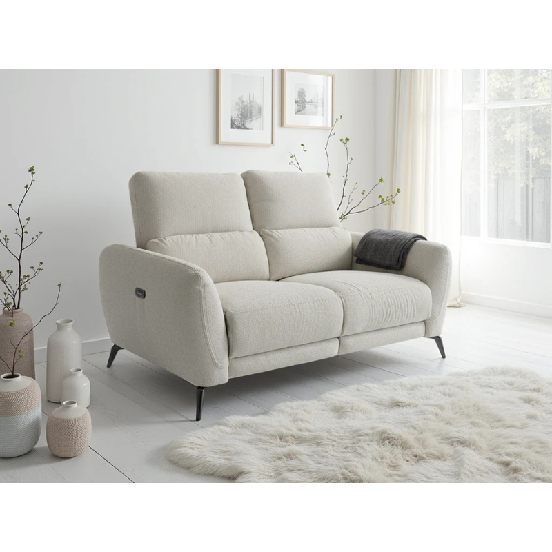 Sorrento Beige Electric Recliner Sofa 2 Seater – Modern Fabric Reclining Couch