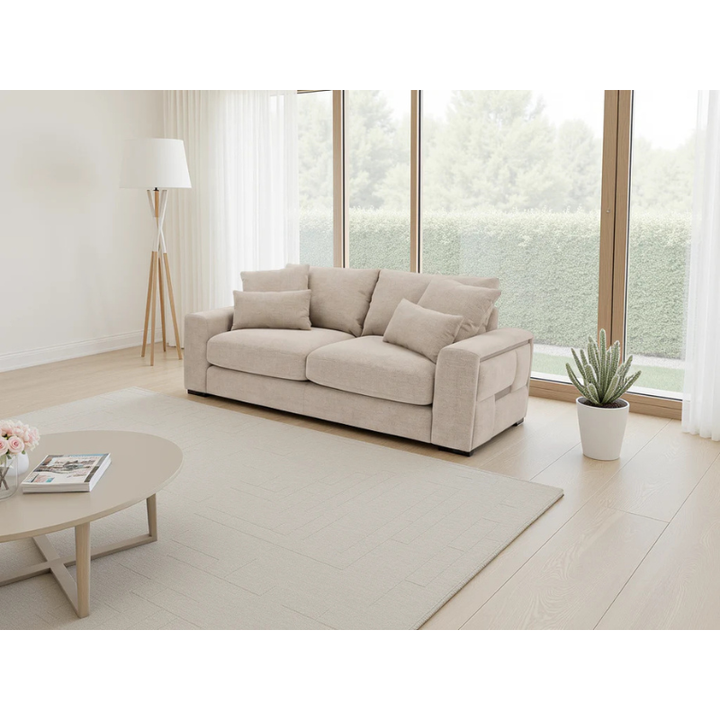 Jupiter Beige Sofa 2 Seater – Fabric Couch with Deep Seating & Removable Cushions