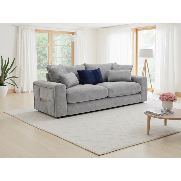 Jupiter Grey Sofa 3 Seater – Fabric Couch with Deep Seating & Removable Cushions