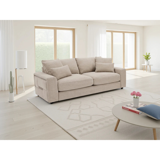 Jupiter Beige Sofa 3 Seater – Fabric Couch with Deep Seating & Removable Cushions