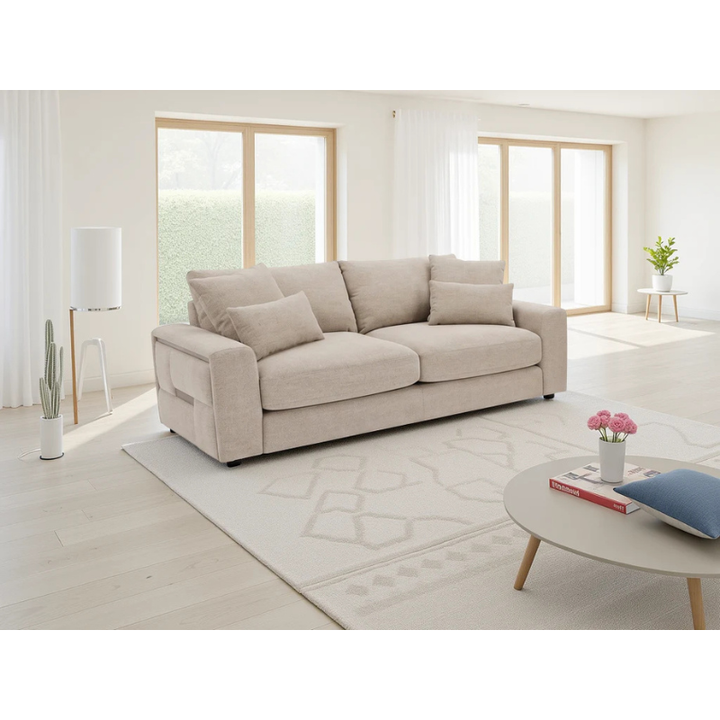 Jupiter Beige Sofa 3 Seater – Fabric Couch with Deep Seating & Removable Cushions
