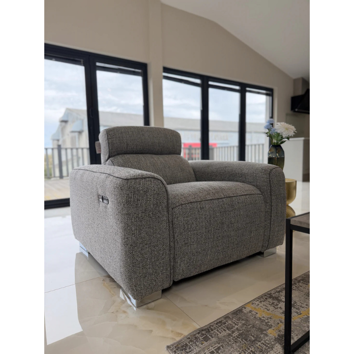 Toronto Grey Electric Recliner Armchair – Fabric Reclining Chair with Modern Comfort