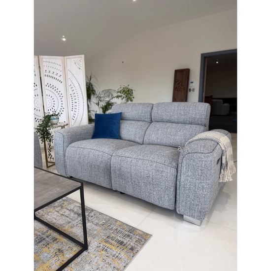 Toronto Grey Electric Recliner Sofa 2 Seater – Fabric Reclining Couch with Modern Comfort
