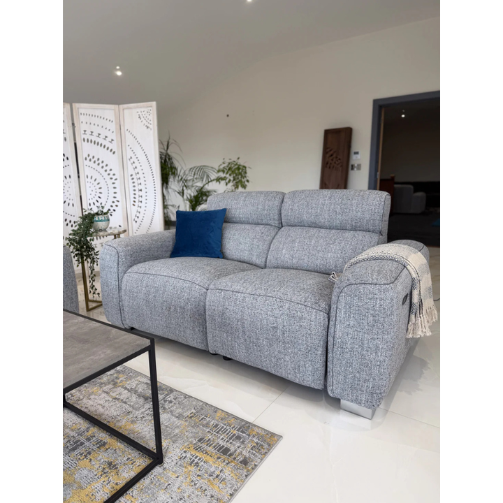 Toronto Grey Electric Recliner Sofa 2 Seater – Fabric Reclining Couch with Modern Comfort