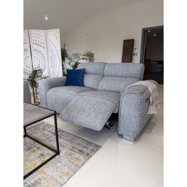 Toronto Grey Electric Recliner Sofa 2 Seater – Fabric Reclining Couch with Modern Comfort