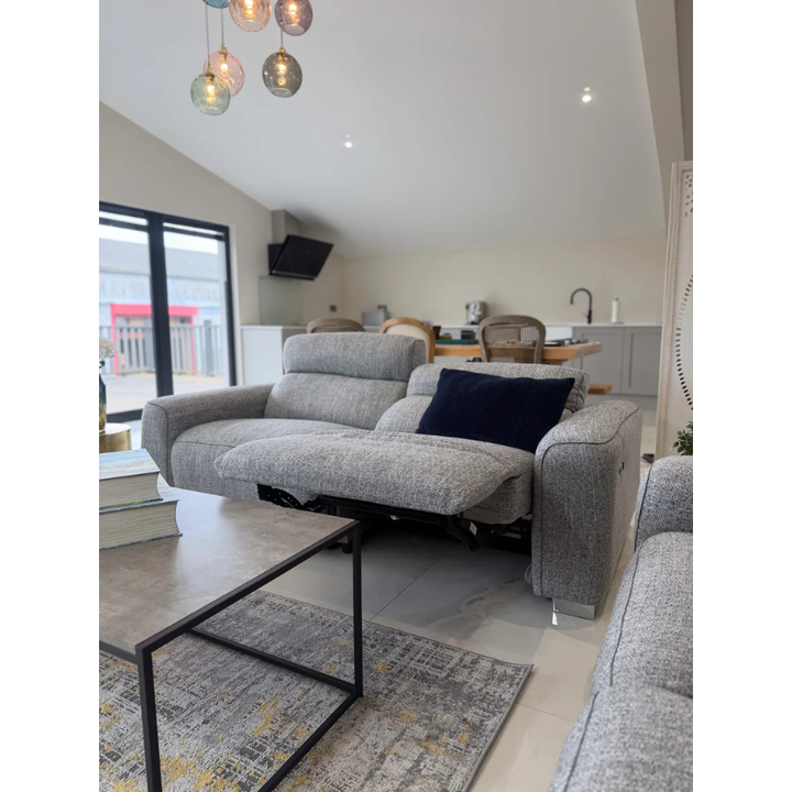 Toronto Grey Electric Recliner Sofa 3 Seater – Fabric Reclining Couch with Modern Comfort