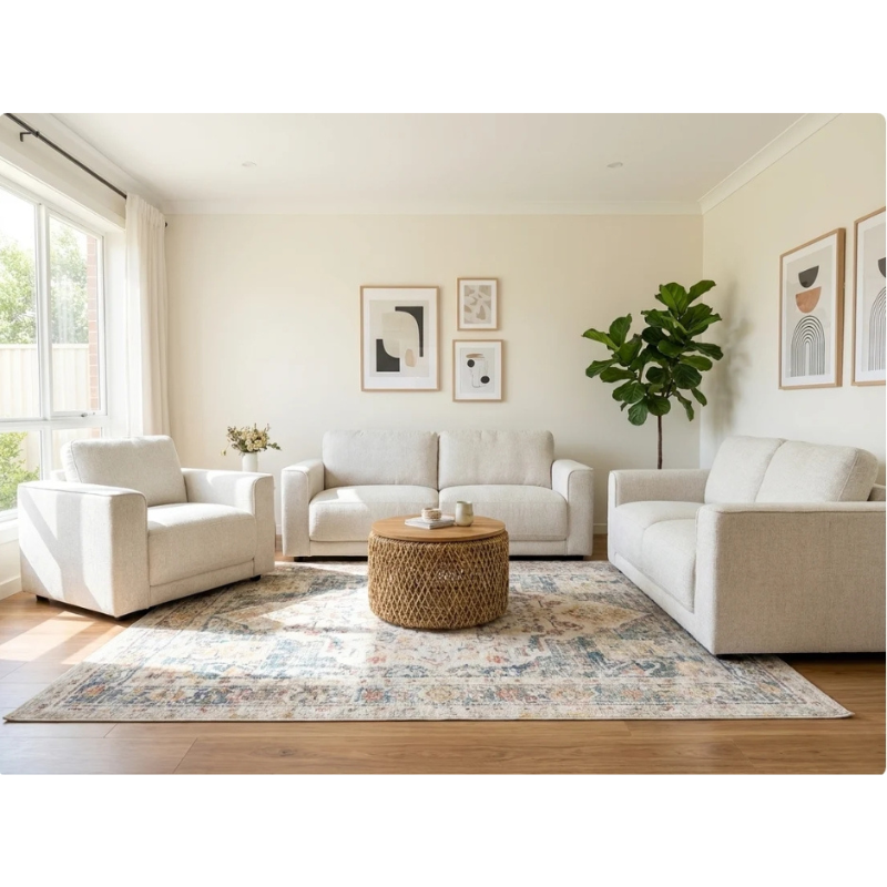 Marlow Beige Sofa 3+2+1 Set | Modern Fabric Sofa Suite UK