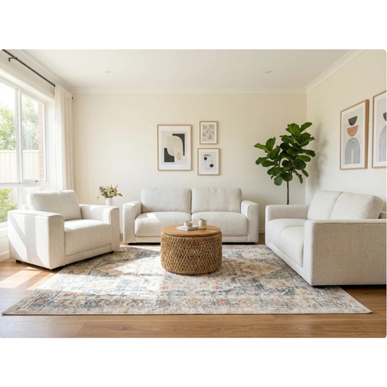 Marlow Beige Sofa 3+2+1 Set | Modern Fabric Sofa Suite UK