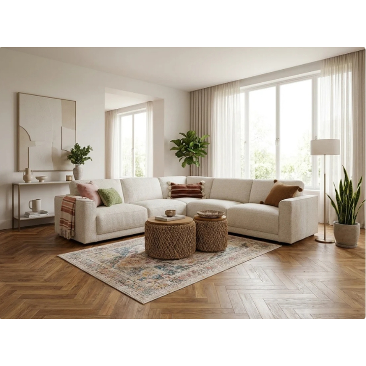 Marlow Beige Large Corner Sofa | Modern Fabric Corner Sofa UK