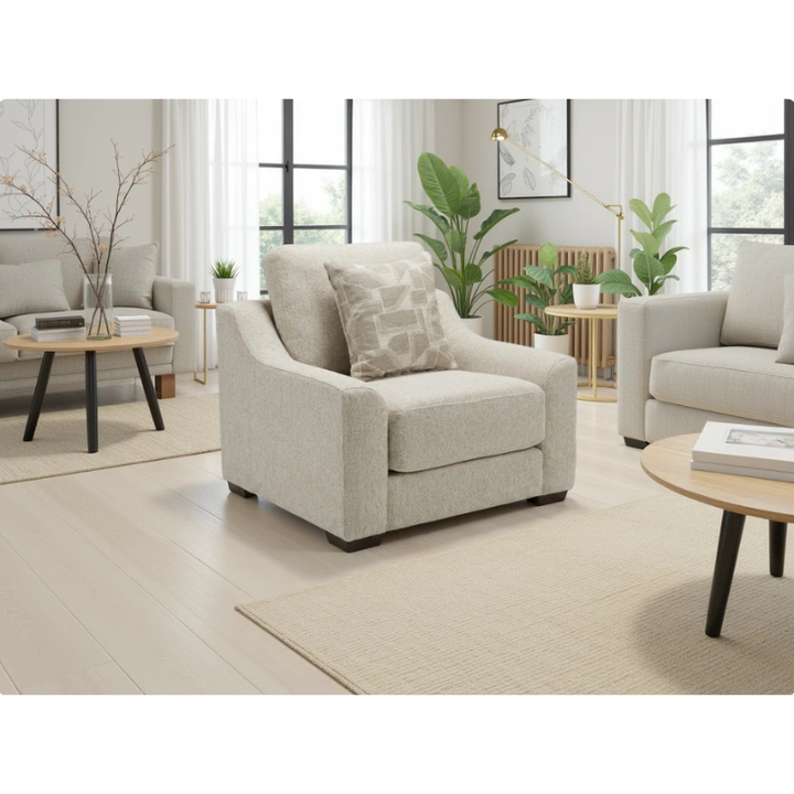 Douglas Beige Armchair | Modern Fabric Accent Chair UK