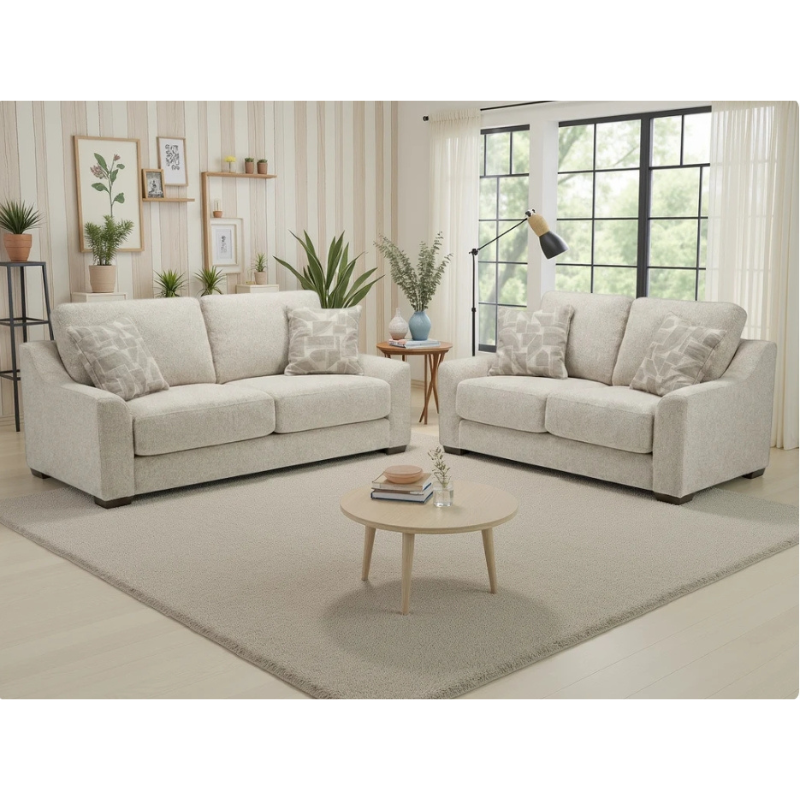 Douglas Beige Sofa 3+2 Set | Modern Fabric Sofa Suite UK