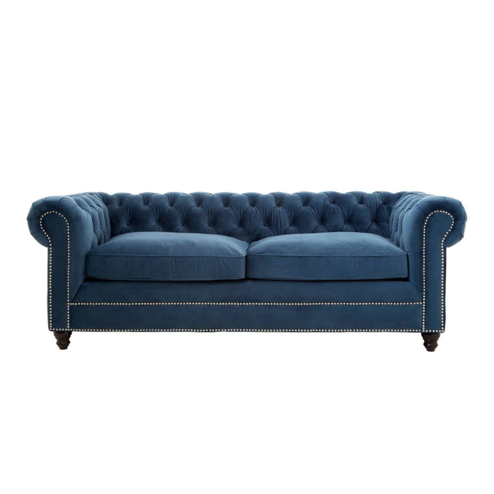 Stella Midnight Blue Velvet 3 Seater Chesterfield Sofa | Luxury Sofa UK