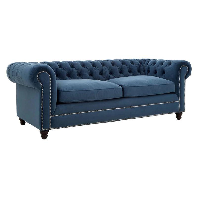 Stella Midnight Blue Velvet 3 Seater Chesterfield Sofa | Luxury Sofa UK