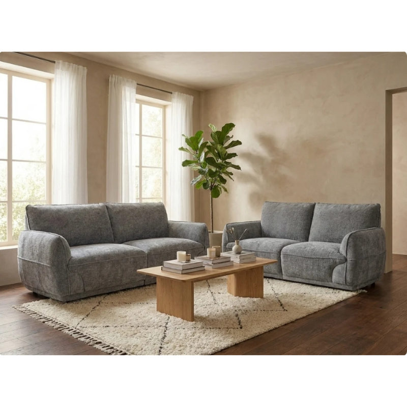 Angelo Grey 3+2 Seater Sofa Set | Modern Fabric Sofa Set