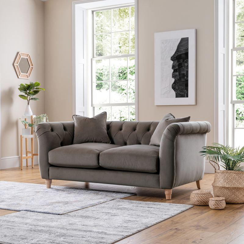 2 Seater Sofa Velvet Mushroom | Luxury Velvet Sofa