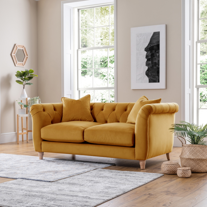2 Seater Sofa Velvet Ochre | Luxury Velvet Sofa
