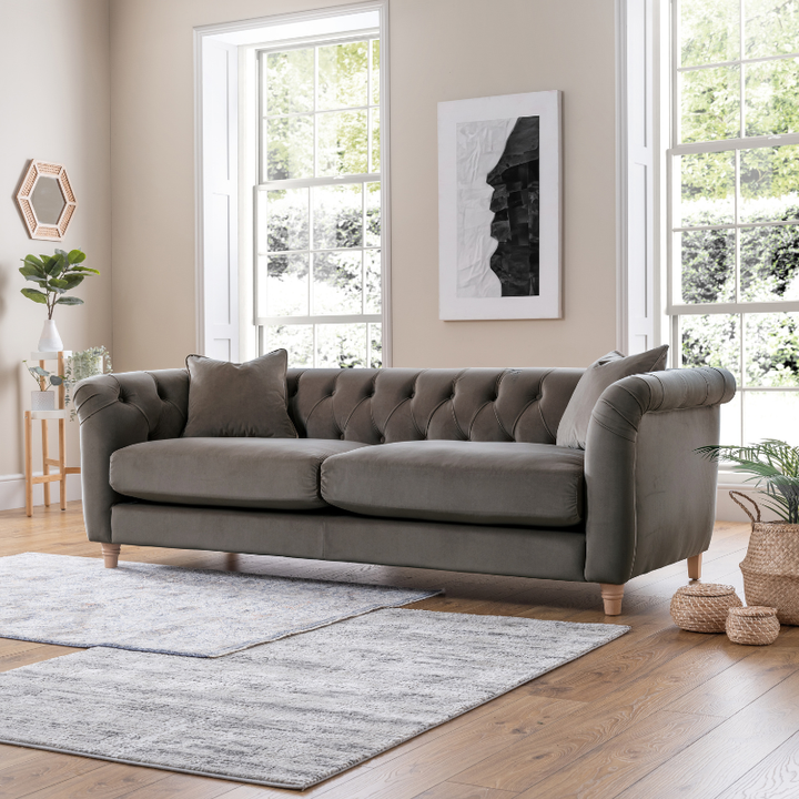 3 Seater Sofa Velvet Mushroom | Luxury Velvet Sofa