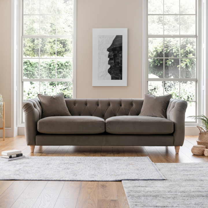 3 Seater Sofa Velvet Mushroom | Luxury Velvet Sofa