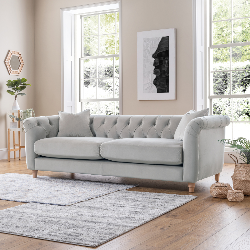 3 Seater Sofa Velvet Chalk | Luxury Velvet Sofa