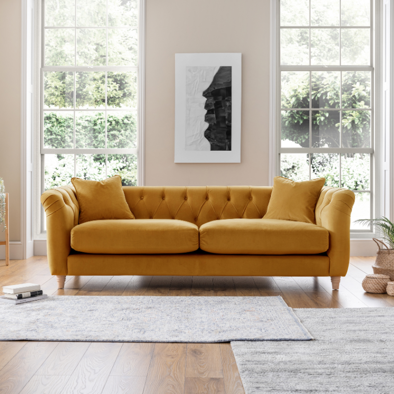 3 Seater Sofa Velvet Ochre | Luxury Velvet Sofa