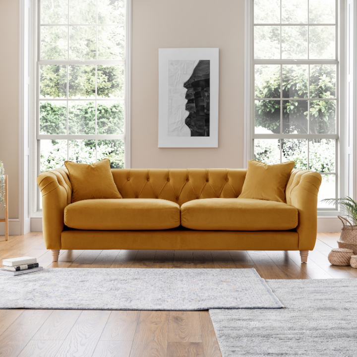 3 Seater Sofa Velvet Ochre | Luxury Velvet Sofa