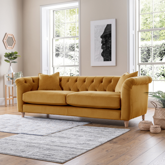 3 Seater Sofa Velvet Ochre | Luxury Velvet Sofa