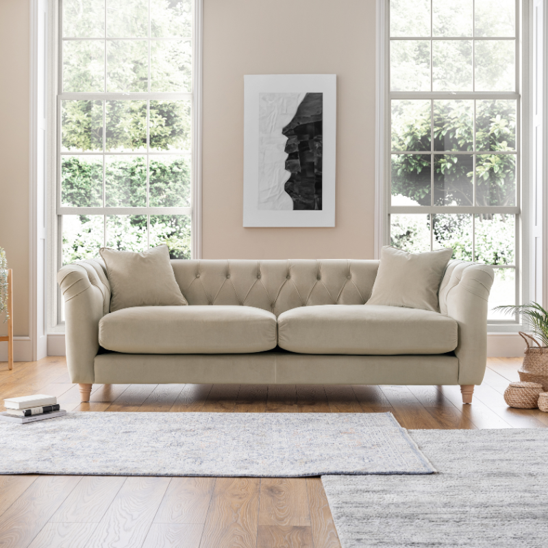 3 Seater Sofa Velvet Putty | Luxury Velvet Sofa