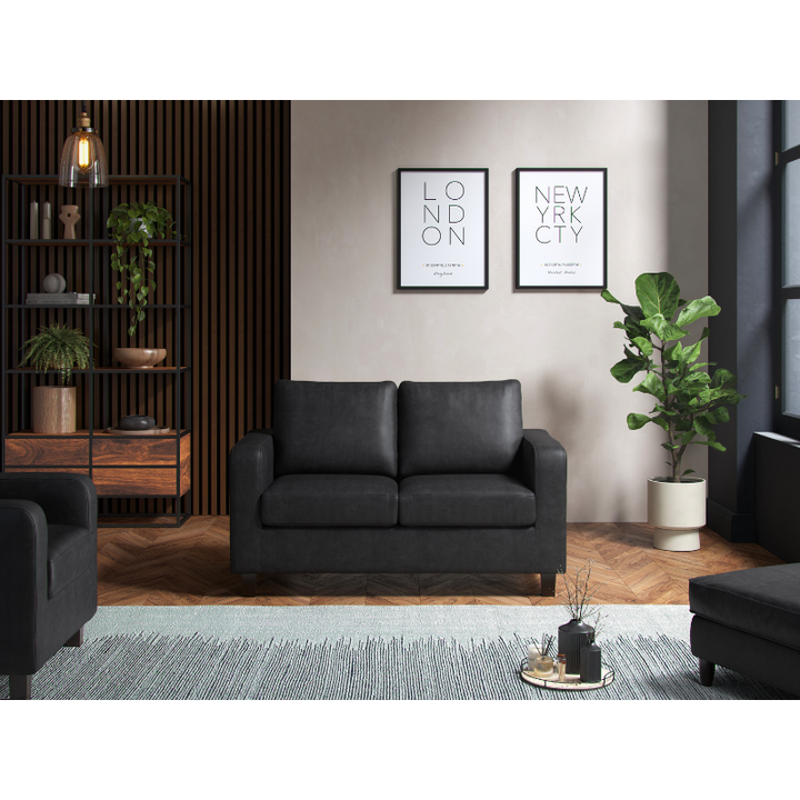 2 Seater Sofa PU Black | Modern Faux Leather Sofa