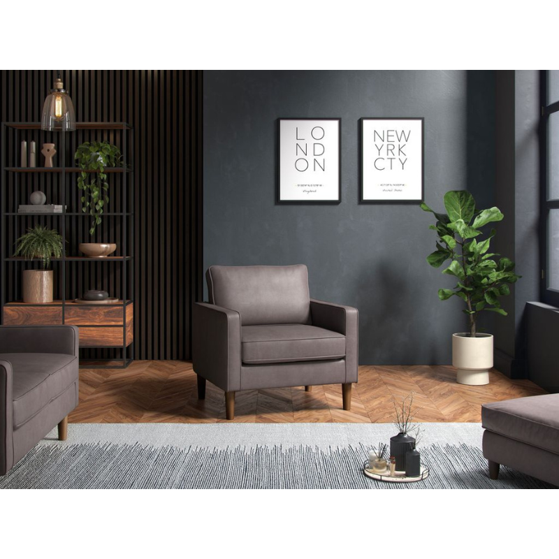 Faux Leather Grey Armchair | Modern Accent Chair