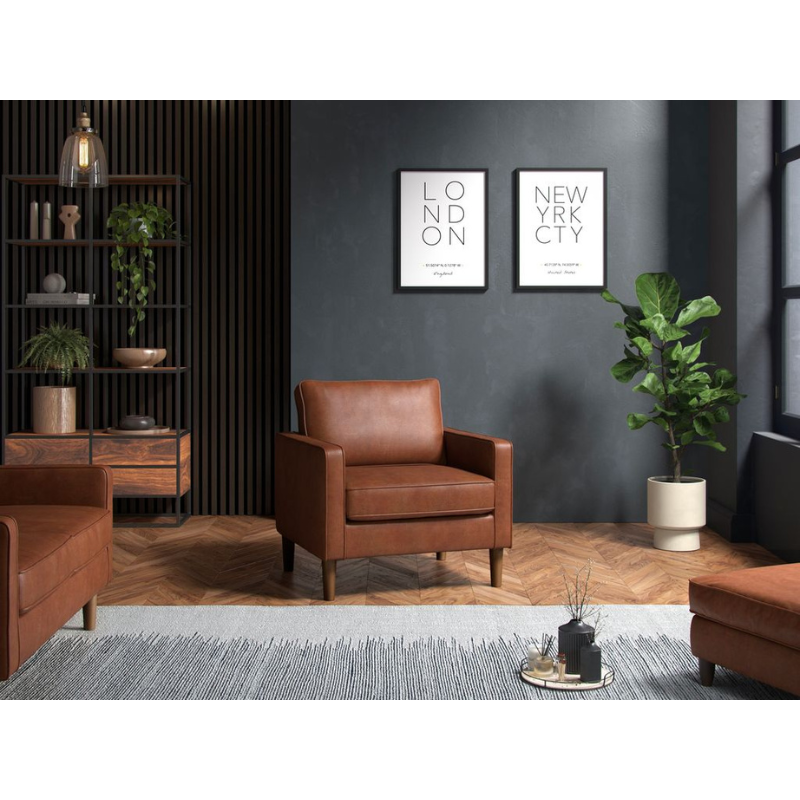 Faux Leather Tan Armchair | Modern Accent Chair