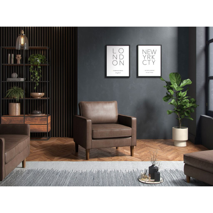 Faux Leather Brown Armchair | Modern Accent Chair