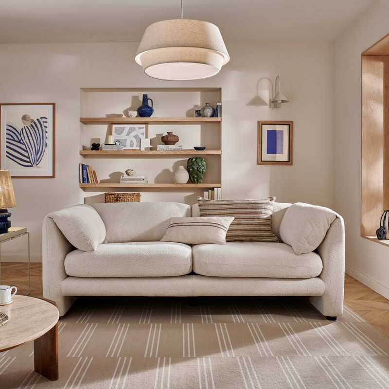 3 Seater Sofa Boucle Cream | Modern Textured Sofa
