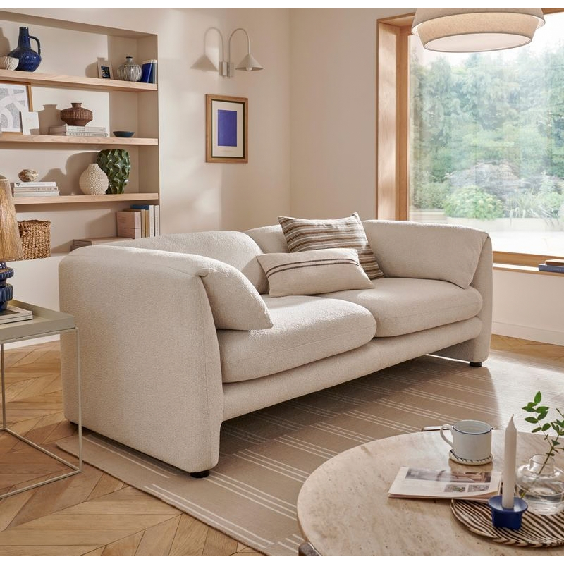 3 Seater Sofa Boucle Cream | Modern Textured Sofa