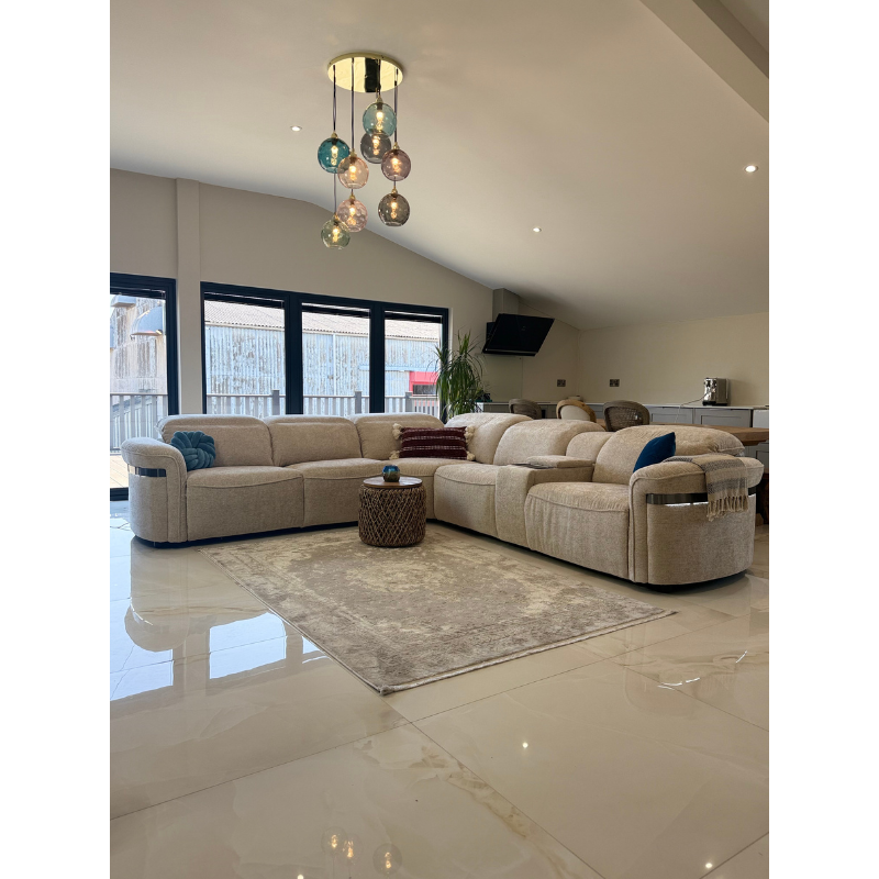 Bicester Beige Large Electric Recliner Corner Sofa | LED & Wireless Charging