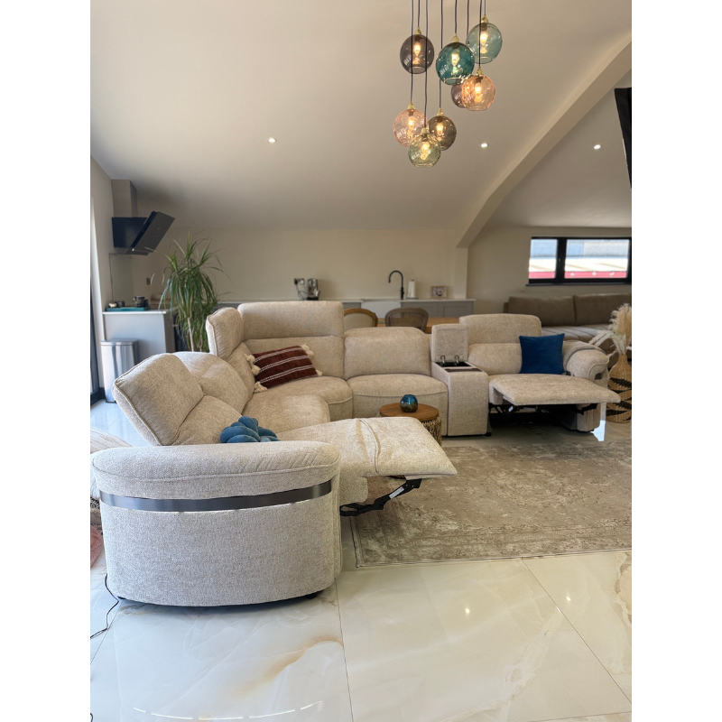 Bicester Beige Large Electric Recliner Corner Sofa | LED & Wireless Charging