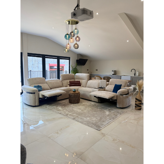 Bicester Beige Large Electric Recliner Corner Sofa | LED & Wireless Charging