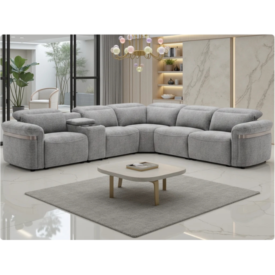 Bicester Grey Large Electric Recliner Corner Sofa | LED & Wireless Charging